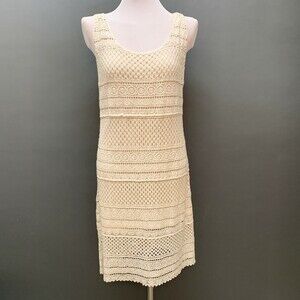 Solitaire Women's Dress Medium Beige Crochet Sleeveless 2 Piece